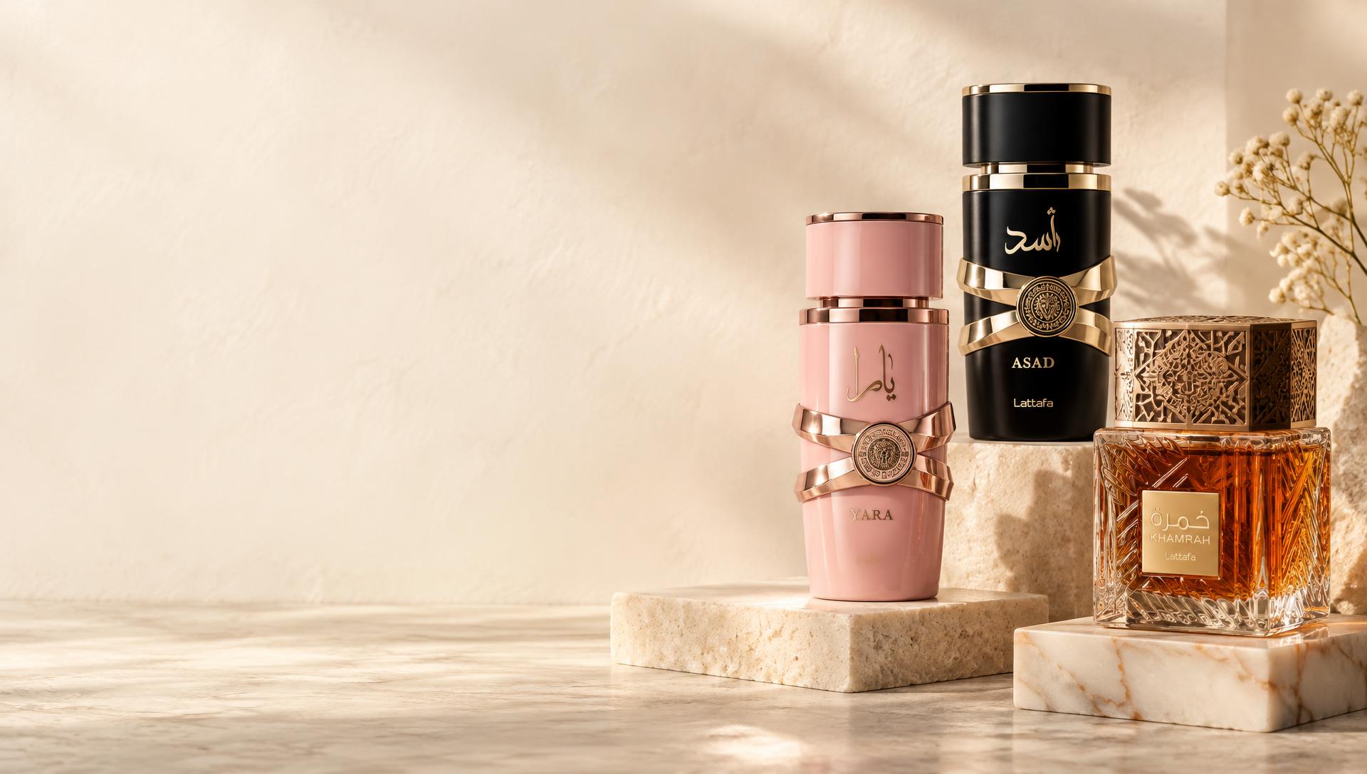 Arabian fragrance bottles on sculptural stone